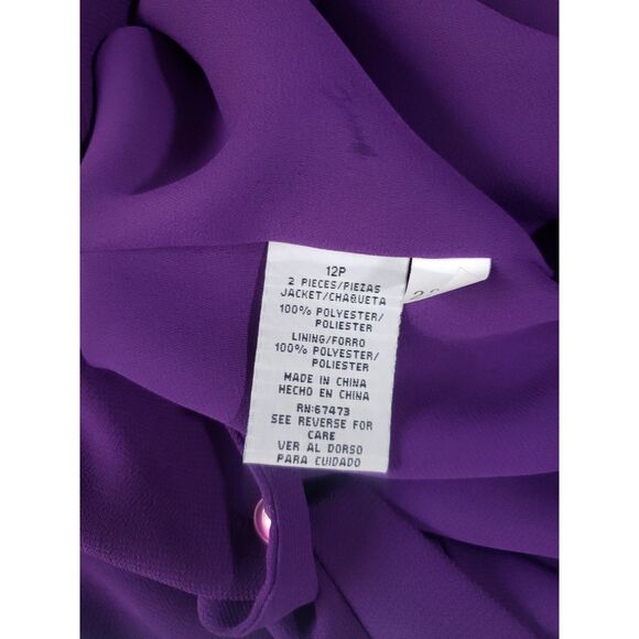 Danny & Nicole Purple Crepe V-neck Flutter Sleeves 2 pc. Skirt Suit Size 12P - Picture 10 of 10
